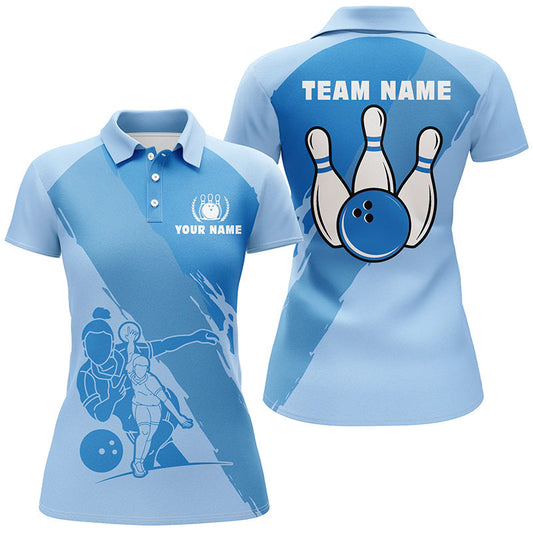 BlueJoses Cyan Bowling Lpayer Classic Personalized All Over Printed Shirt For Women