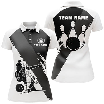 BlueJoses Black White Bowling Player Personalized All Over Printed Shirt For Women