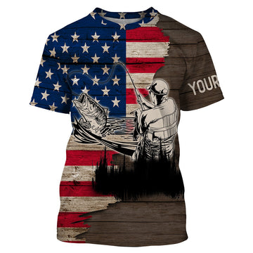 Bluejose Largemouth Bass Fishing American Flag Customize Name All Over Printed Shirts Personalized Fishing Gift