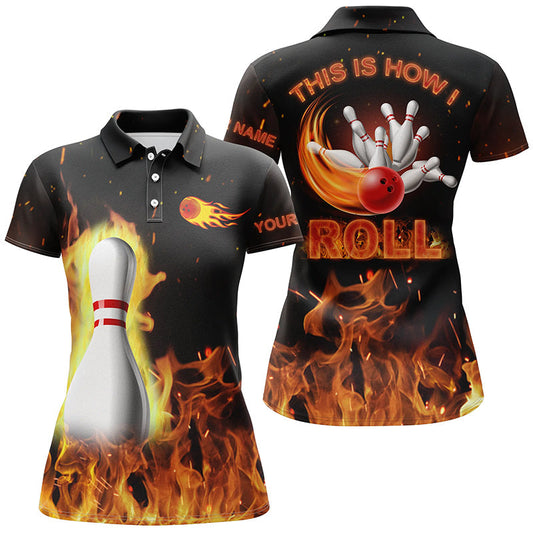 BlueJose This Is How I Roll, Black Flame Bowling Customized Name All Over Printed Shirt For Women