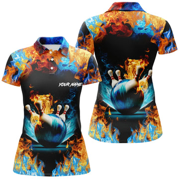 BlueJoses Bowling Water Fire Background Personalized All Over Printed Shirt For Women