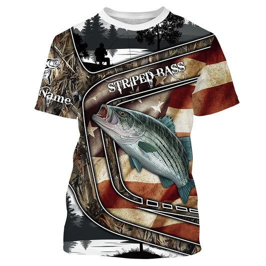 BlueJose Custom American Flag Patriotic Striped Bass Shirt
