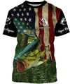 Bluejose Largemouth Bass Fishing 3D American Flag Patriotic Customize Name Fishing Shirts