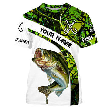 BlueJose Bass Fishing Green Camo Customize Name Shirt