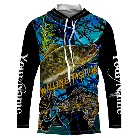 Bluejose Blue Camo Walleye Fishing Custom  Long Sleeve Fishing Shirts