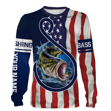 Bluejose Largemouth Bass Fishing American Flag Patriotic Customize Name Fishing Shirts