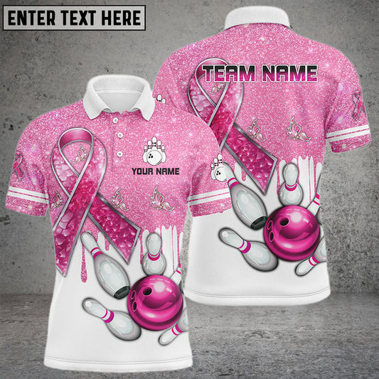 BlueJose Bowling And Pins Pink Ribbons Breast Cancer Bling Pattern Personalized Name 3D Shirts