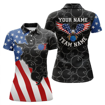 BlueJose American Flag Patriotic Retro Bowling Personalized All Over Printed Shirt For Women
