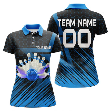 BlueJoses Blue Bowling Hexagon Pattern Classic Personalized All Over Printed Shirt For Women