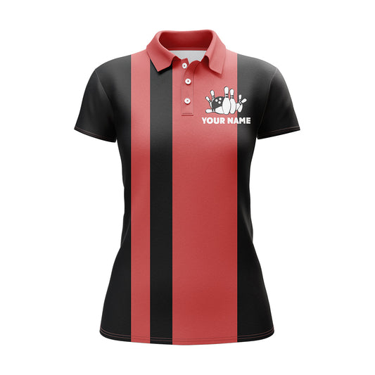 BlueJose Vintage Red & Black Bowling Eat Sleep Bowl Repeat Customized Name 3D Shirt For Women