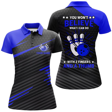 BlueJoses Blue & Black Funny Bowling Personalized All Over Printed Shirt For Women