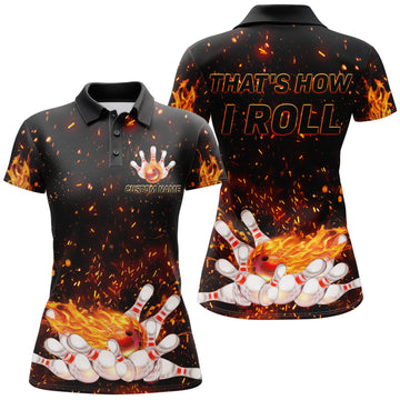 BlueJoses Fire Bowling Ball That's How I Roll Customized Name All Over Printed Shirt For Women