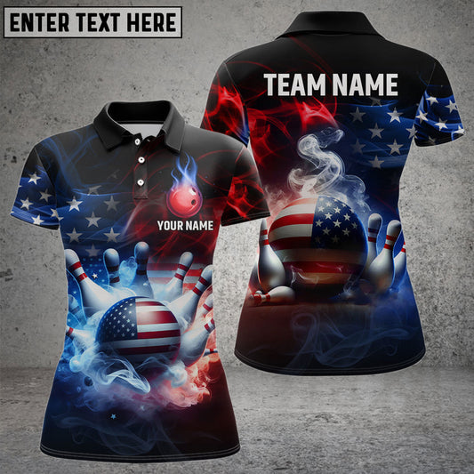 BlueJoses Bowling Smoke American Flag Customized Name, Team Name 3D Shirt