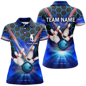 BlueJoses Light Blue Hexagon Bowling Pattern Personalized All Over Printed Shirt For Women