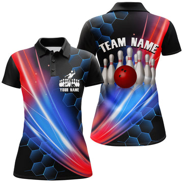 BlueJoses Black Bowling Hexagon Pattern Personalized All Over Printed Shirt For Women