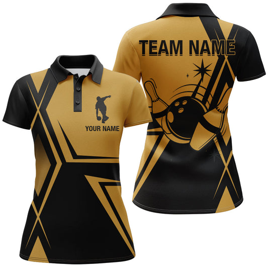 BlueJoses Black & Gold Bowling Vintage Premium Customized Name 3D Shirt For Women