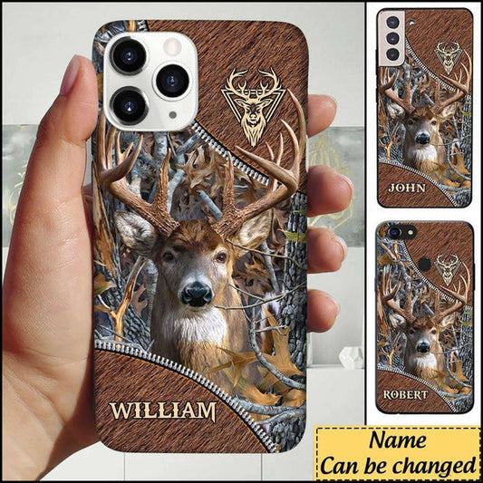 BlueJose Deer Hunting Leather Parttern Personalized Name Phone Case