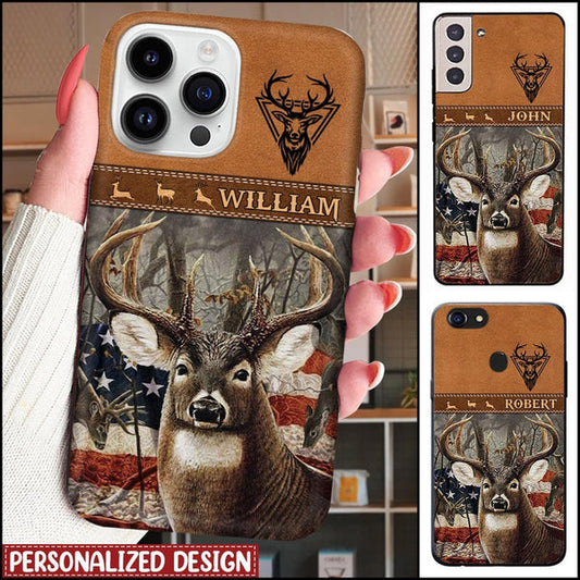 BlueJose Deer Brown Leather Pattern Personalized Name Phone Case