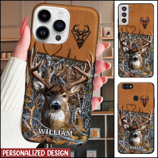 BlueJose Deer Hunting Leather Parttern Personalized Name Phone Case