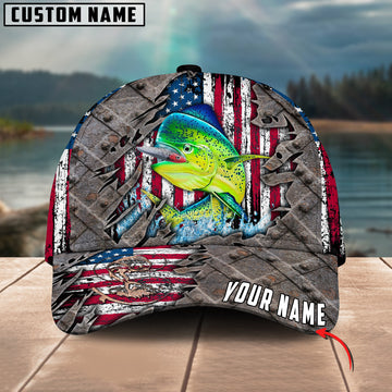 Bluejose Mahimahi Fishing US Flag Personalized Cap