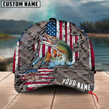 Bluejose Pike Fishing US Flag Personalized Cap