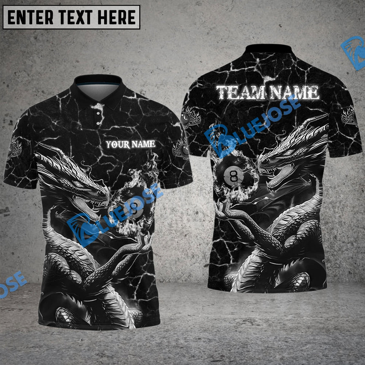 BlueJose Billiards Ball 8 Dragon's Palm Personalized Name, Team Name Unisex Shirt (4 Colors)