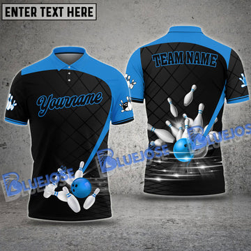 BlueJoses Bowling and Pins Exclusive Sport Style Customized Name, Team Name 3D Shirt (4 Colors)