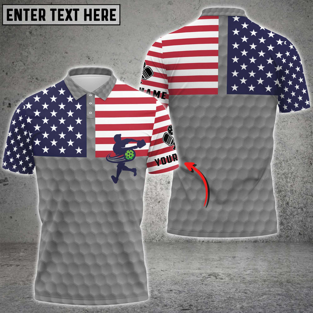 BlueJose Pickleball 3D American Flag Gray Personalized Unisex Shirt