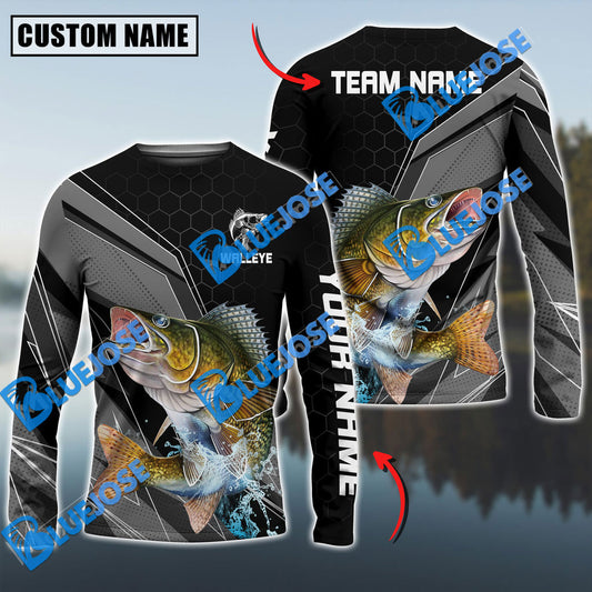 Bluejose Walleye Fishing Sport Jersey Personalized Name Long Sleeve Shirt