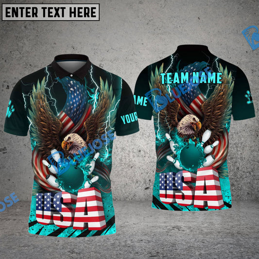 BlueJoses Bowling And Pins American Eagle Fire And Thunder Multicolor Customized Name 3D Shirt ( 4 Colors )