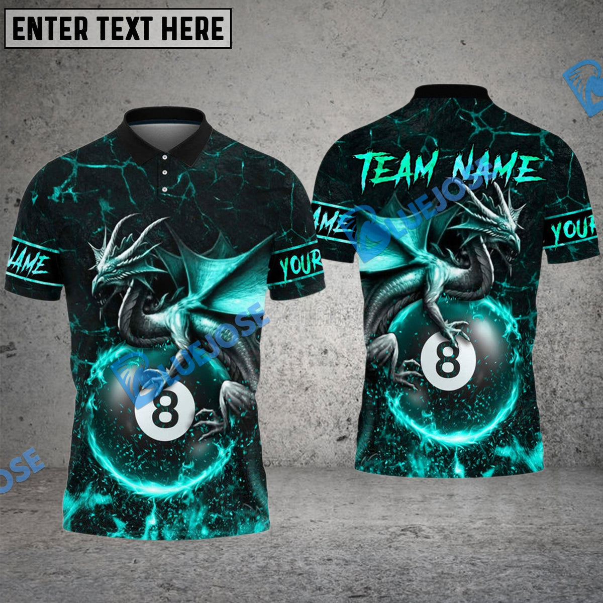 BlueJose Billiards Ball 8 Baby Fire Dragon Personalized Name, Team Name Unisex Shirt (4 Colors)