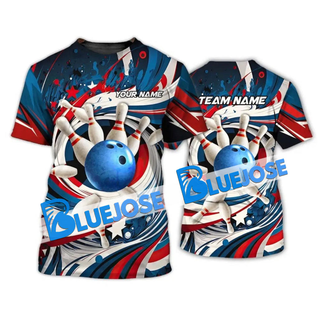 BlueJose Bowling American Tornado Customized Name, Team Name 3D Shirt