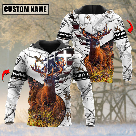 BlueJose White  Wilderness Deer Hunting Personalized Name 3D Shirt