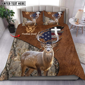 Bluejose Custom Text Elk Hunting USA Flag Bedding Set 3D All Over Printed