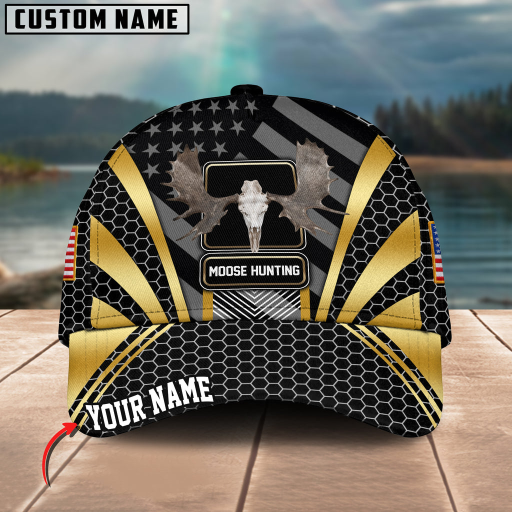BlueJose Moose Hunting Hexagon Pattern Multicolor Personalized Name 3D Cap ( 4 Colors )