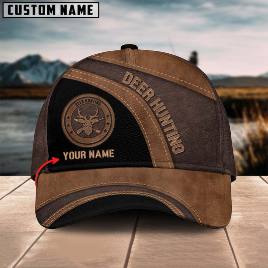 BlueJose Deer Hunting Trophy Leather Pattern Personalized Name Cap ( 4 Colors )