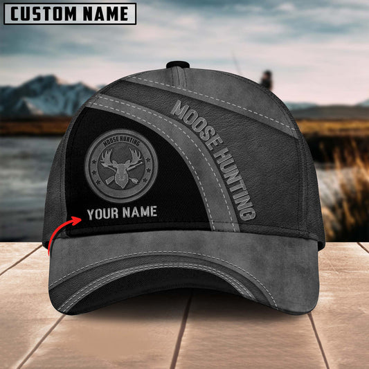 BlueJose Moose Hunting Trophy Leather Pattern Personalized Name Cap ( 4 Colors )