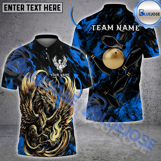 BlueJose Bowling And Pins Golden Phoenix Customized Name 3D Shirt (4 Colors)