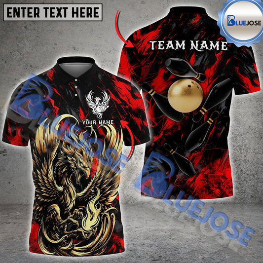 BlueJose Bowling And Pins Golden Phoenix Customized Name 3D Shirt (4 Colors)