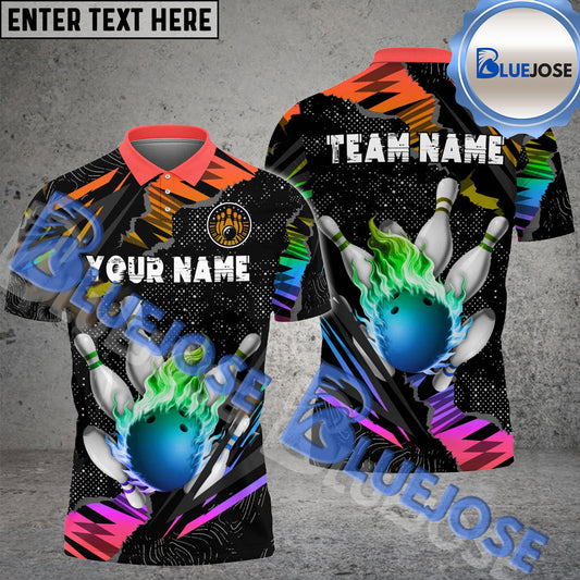 BlueJose Bowling And Pins Over The Rainbow Multicolor Customized Name 3D Shirt (6 Colors)