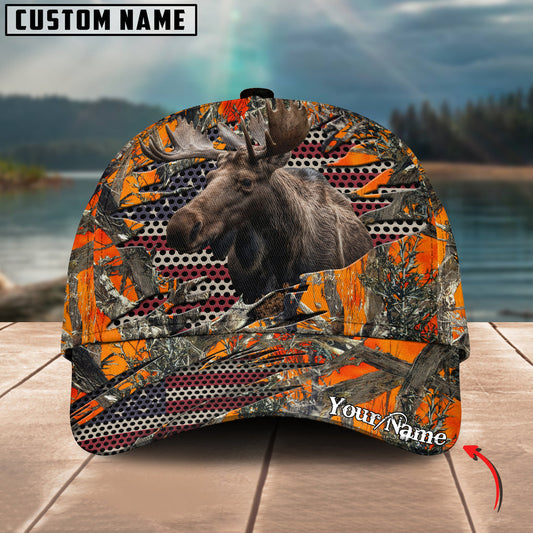 BlueJose Moose Hunting American Flag Camo Crack Personalized Cap ( 2 Colors )