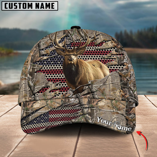 BlueJose Elk Hunting American Flag Camo Crack Personalized Cap ( 2 Colors )