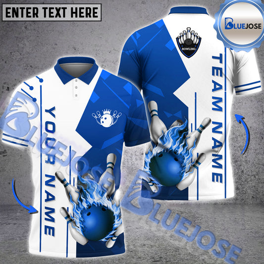 BlueJose Bowling And Pins PC Flame Customized Name 3D Shirt (4 Colors)