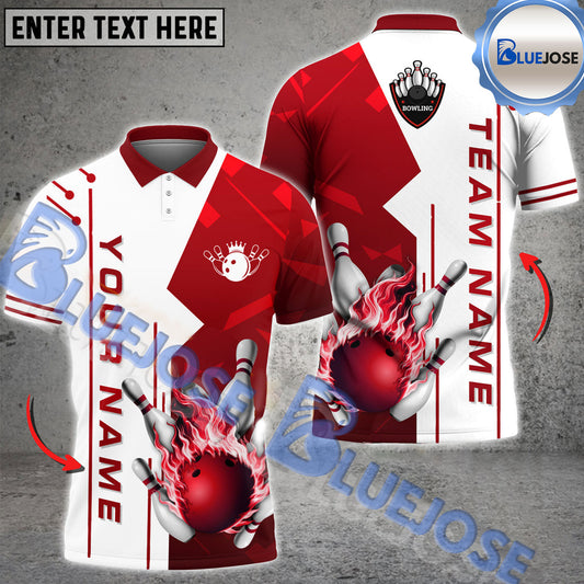 BlueJose Bowling And Pins PC Flame Customized Name 3D Shirt (4 Colors)
