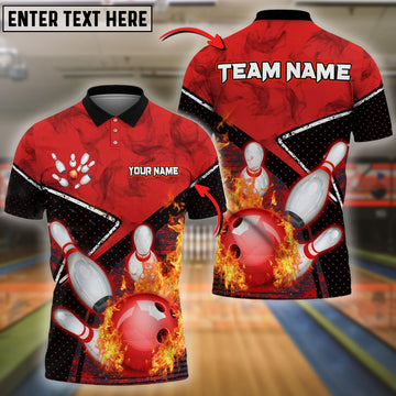 BlueJose Bowling And Pins Flame Smoke Ball Customized Name 3D Shirt (4 Colors)