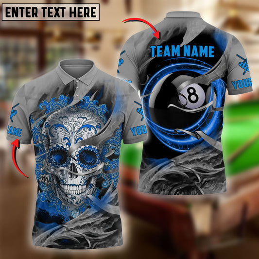 BlueJose Billiards Ball 8 Sugar Skull Personalized Name & Team Name Shirt (4 Colors)