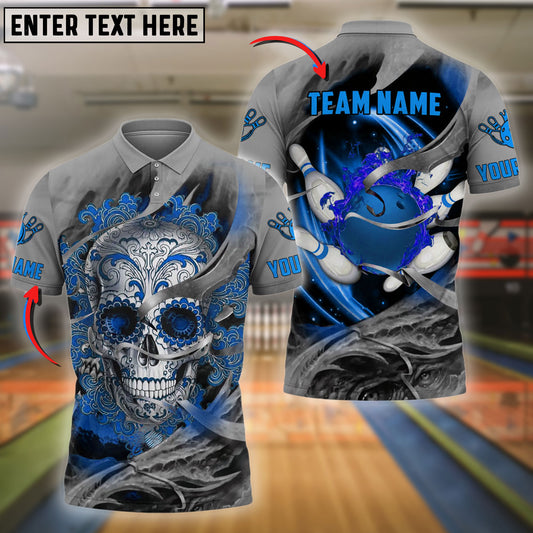 BlueJose Bowling And Pins Sugar Skull Customized Name 3D Shirt (4 Colors)