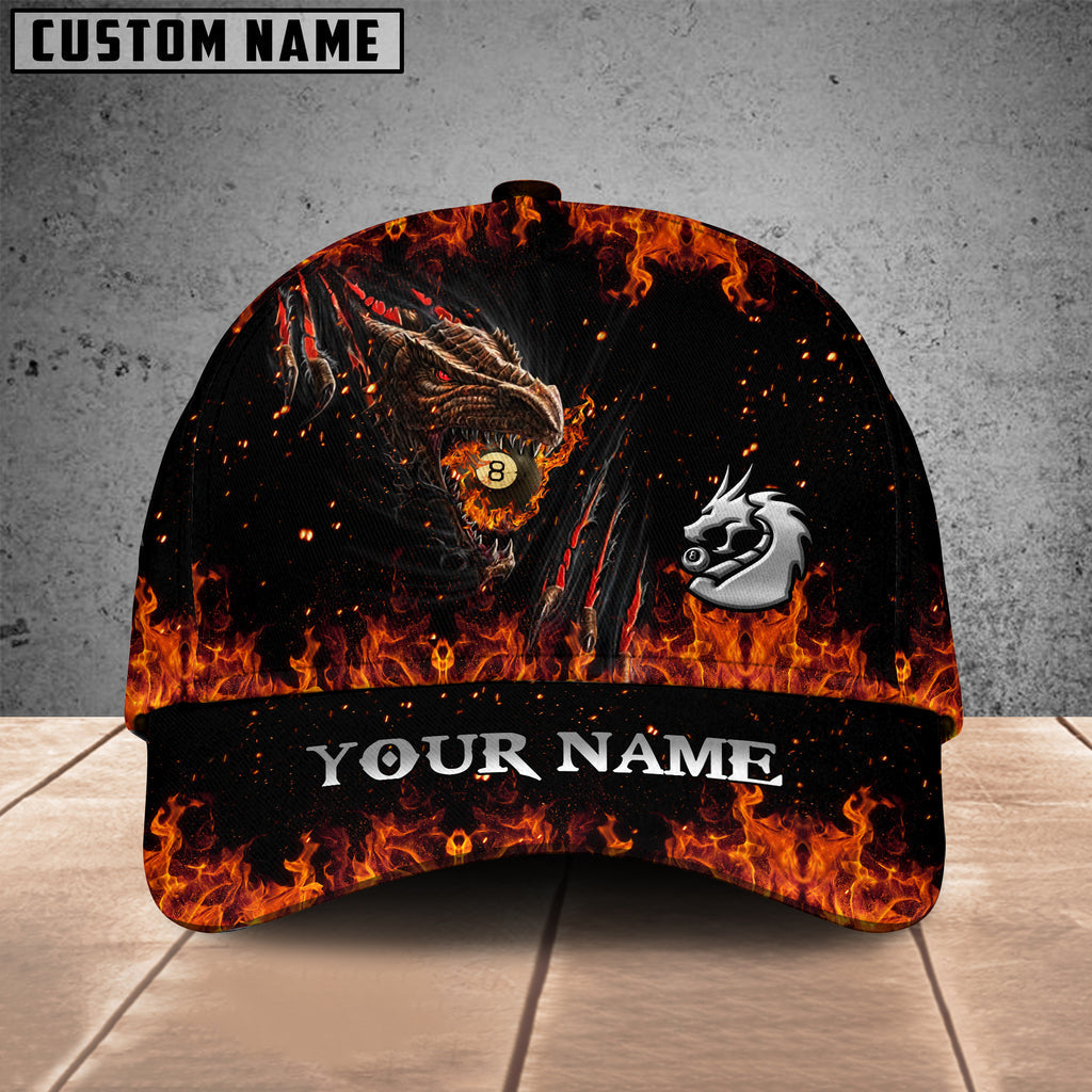BlueJose Billiards Ball 8 Fire Dragon Personalized Name Cap (4 Colors)