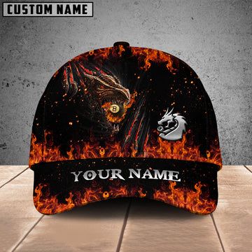 BlueJose Billiards Ball 8 Fire Dragon Personalized Name Cap (4 Colors)