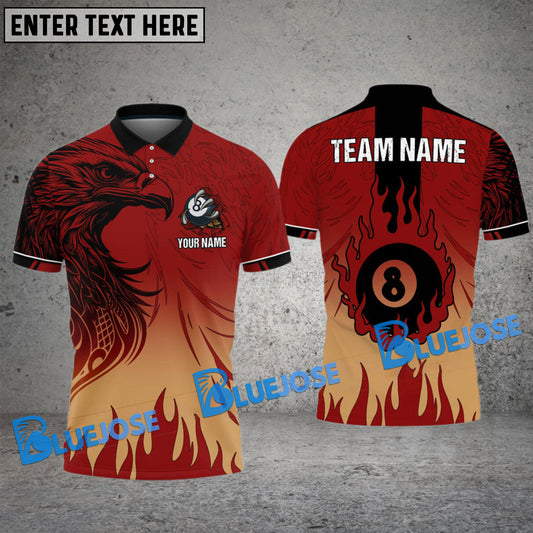 BlueJose Billiards Ball 8 Eagle Fire Flame Personalized Name Shirt (6 Colors)